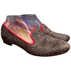 Cole Haan Biutterfly Women's 8B Brown Red Stitching Pony Hair Flats Shoes Preppy